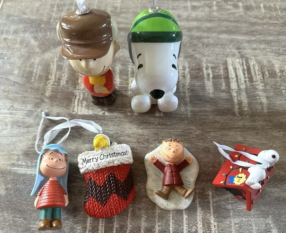 Lot 6 Hallmark Peanuts Worldwide Ornaments Snoopy Linus Etc